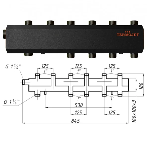Коллектор для котельной Termojet К31В125 Ø 1-1/4"×1" - 3+2 контура (в изоляции)