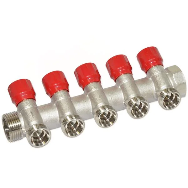 Колектор вентильний кутовий Carlo Poletti Ø 1"×3/4" EK - 5 виходів (red/червоний)