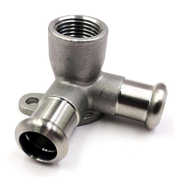 Колено настенное двойное пресс нержавейка RM Inox PRES Ø 22×1/2" внутренняя резьба