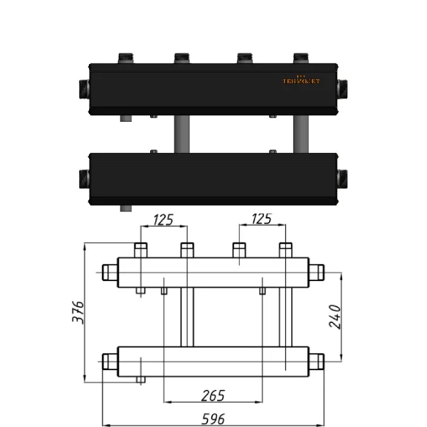Коллектор для котельной Termojet К22В125(240) Ø 1-1/2"×1" - 2+1 контура (в изоляции)