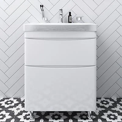 Тумба з раковиною підлогова Am.Pm Like 65 см, ящики, колір: білий глянець