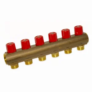 Колектор з вентилями Bianchi Ø 1"×3/4" EK - 6 контурів, I=50 мм (red/червоний)