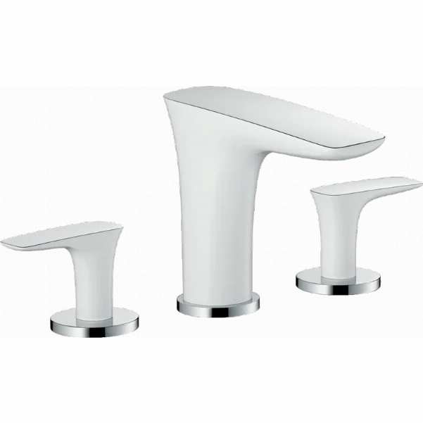 Смеситель Hansgrohe PuraVida для раковины на 3 отверстия со сливным клапаном Push-Open, белый/хром 15073400
