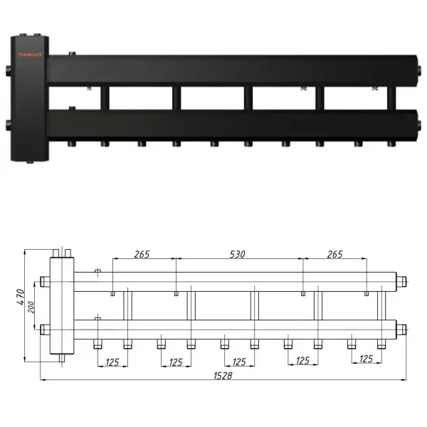 Колектор для котельні Termojet КГС52Н125(200) Ø 1 1/4"×1" - 5+1 контурів (з ізоляцією)