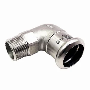 Коліно прес нержавійка RM Inox PRES Ø 15×1/2" зовнішня різьба