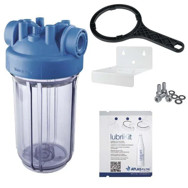 Фільтр магістральний Atlas Filtri DP BIG TS 10"×4,5" - різьба Ø 1" IN (прозорий корпус) KIT