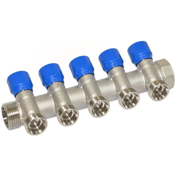 Колектор вентильний кутовий Carlo Poletti Ø 1"×3/4" EK - 5 виходів (blue/синій)