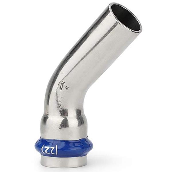 Колено пресс нержавейка (1 муфта) ASG Inox Press Ø 28/45° мм