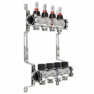 Коллекторная группа нержавейка Raftec Ø 1"×3/4" EK - 2 контура (с расходомерами)