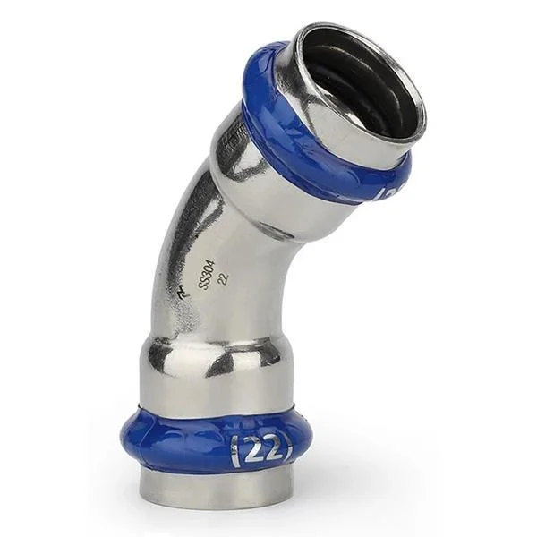 Коліно прес нержавійка (2 муфти) ASG Inox Press Ø 28/45° мм