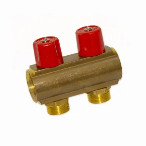 Колектор з вентилями Bianchi Ø 1"×3/4" EK - 2 контури, I=50 мм (red/червоний)