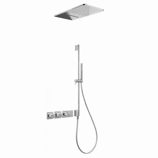 Душова система з термостатом Tres Block System Inox 2 jet 280х500 мм, штанга 760 мм, хром