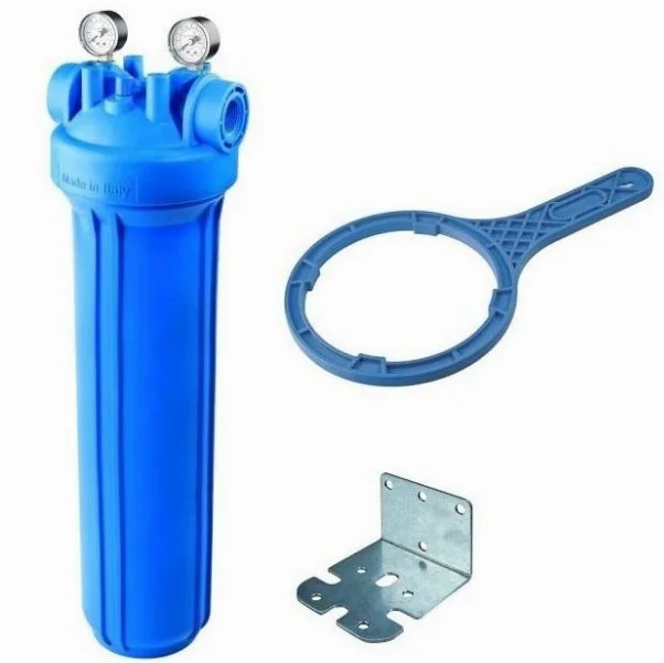 Фильтр магистральный Atlas Filtri 20" DP BIG M Ø 1" IN (с манометрами, 45 °C , 8,3 bar, AB голубой корпус) KIT
