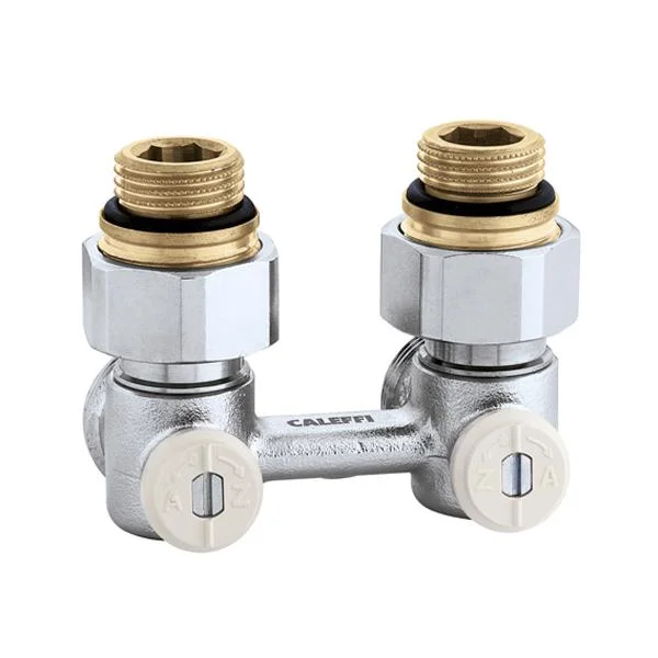 Кран радіаторний нижнє підключення Caleffi Ø 3/4"×3/4" кутовий (в комплекті: ніпеля 3/4"×1/2")