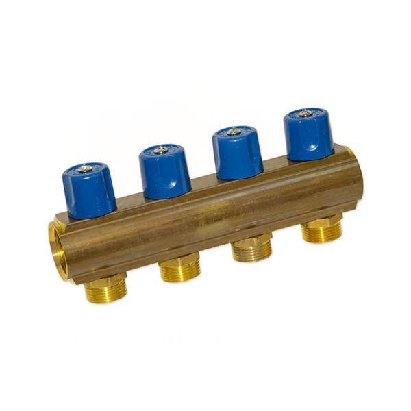 Колектор з вентилями Bianchi Ø 1"×3/4" EK - 4 контури, I=50 мм (blue/синій)