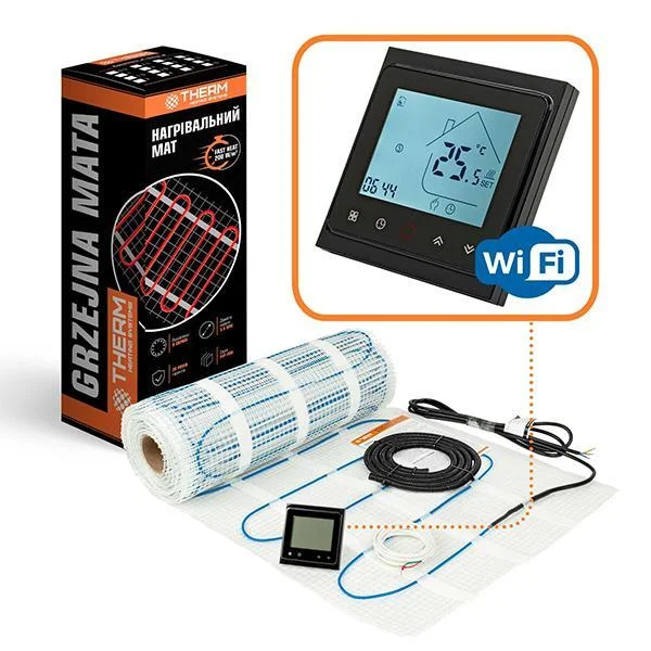 Комплект тепла підлога Therm FEP-200 - 2,0 м² (з чорним програмованим Wi-Fi терморегулятором)