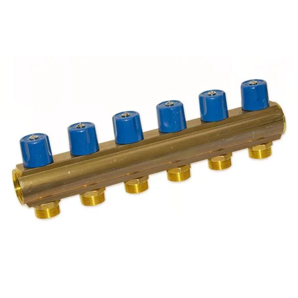 Колектор з вентилями Bianchi Ø 1"×3/4" EK - 6 контурів, I=50 мм (blue/синій)