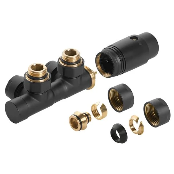 Комплект підключення радіатора Invena Duoplex Black Ø 1/2" нижнє підключення (колір: чорний матовий)