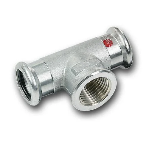 Тройник пресс оцинковка Sanha Press Therm Ø 15×1/2"×15 внутренняя резьба (код. 24130g)