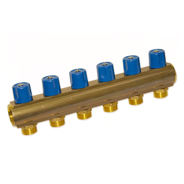 Колектор з вентилями Bianchi Ø 1"×3/4" EK - 6 контурів, I=50 мм (blue/синій)