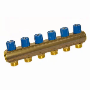 Колектор з вентилями Bianchi Ø 1"×3/4" EK - 6 контурів, I=50 мм (blue/синій)