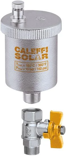 Повітровідвідник CALEFFI Solar Ø 3/8" автоматичний + кран кульовий