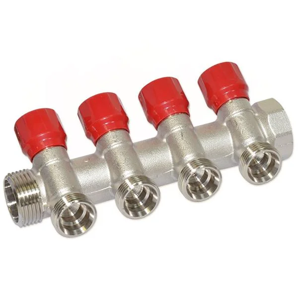 Колектор вентильний кутовий Carlo Poletti Ø 1"×3/4" EK - 4 виходи (red/червоний)