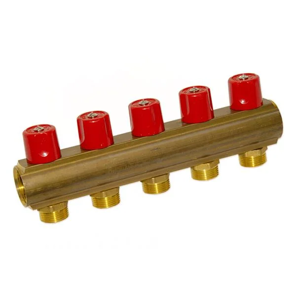 Колектор з вентилями Bianchi Ø 1"×3/4" EK - 5 контурів, I=50 мм (red/червоний)