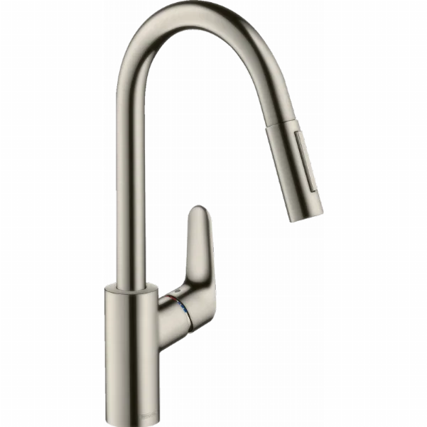 Смеситель для кухонной мойки Hansgrohe Focus M41 с выдвижным изливом, под сталь