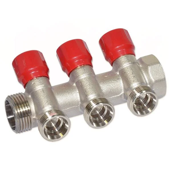 Колектор вентильний кутовий Carlo Poletti Ø 1"×3/4" EK - 3 виходи (red/червоний)