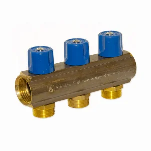 Коллектор с вентилями Bianchi Ø 1"×3/4" EK - 3 контура, I=50 мм (blue/синий)