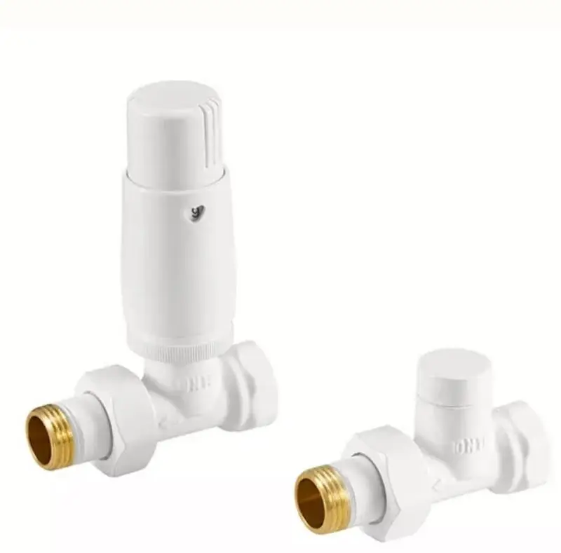 Комплект кранов прямых с термоголовкой 1/2” x 1/2” белый матовый