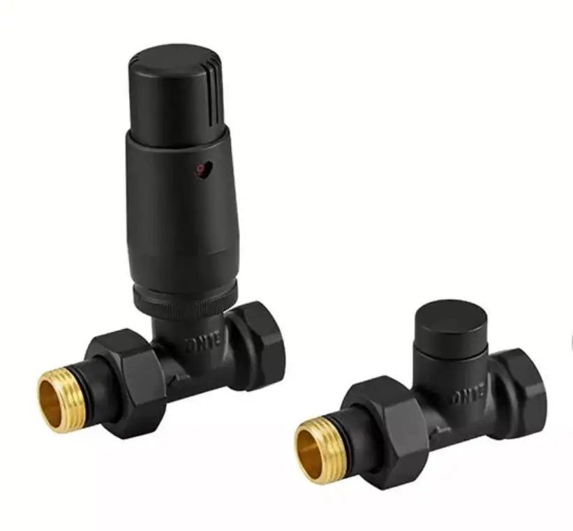 Комплект кранов прямых с термоголовкой 1/2” x 1/2” черный матовый