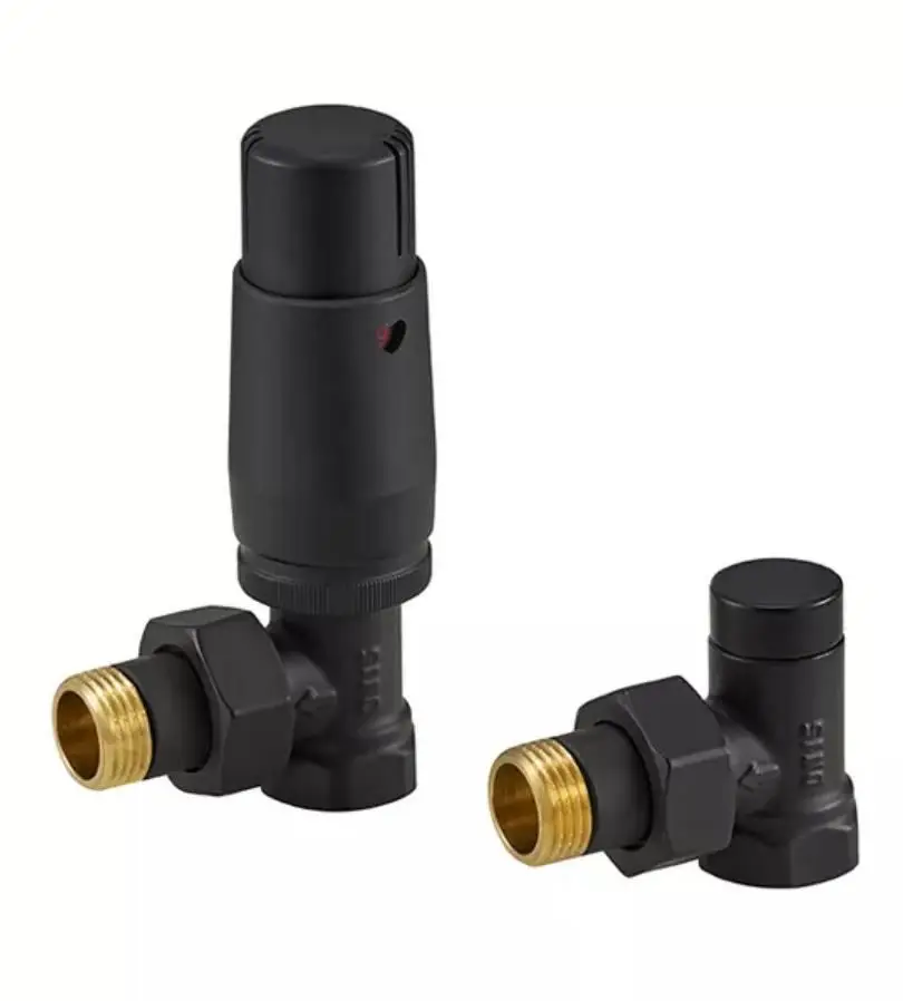 КРАН угловой с термоголовкой 1/2” x 1/2” черный матовый