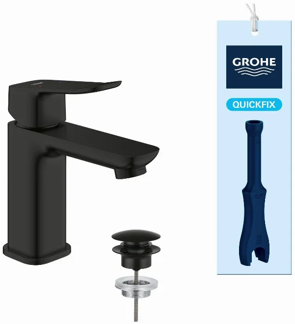 Змішувач для раковини Grohe QuickFix Dice Black S-розміру, довж. виливу - 106мм, неповоротний, 1 важіль, чорний матовий