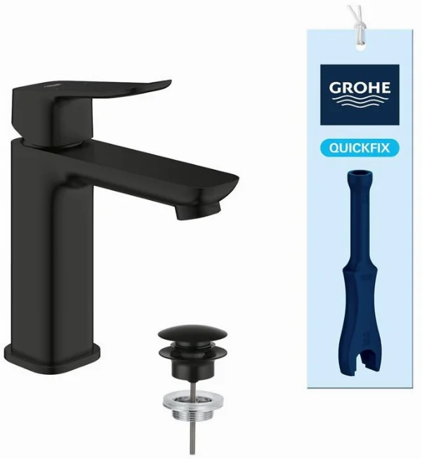 Змішувач для раковини Grohe QuickFix Dice Black M-розміру, довж. виливу - 116мм, неповоротний, 1 важіль, чорний матовий