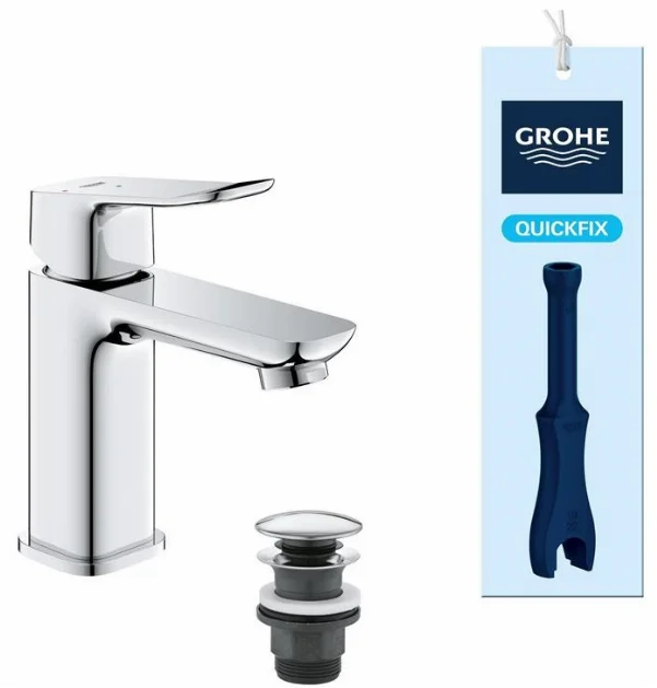 Смеситель для раковины Grohe QuickFix Dice ColdStart S-размера, длина излива - 106 мм, неповоротный, 1 рычаг, хром