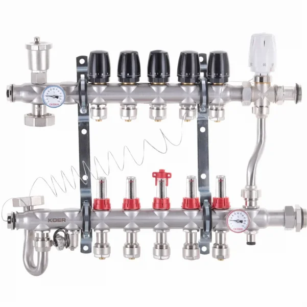 Коллектор со смесительным узлом Koer KR.S1013 Ø 1"×3/4" EK - 5 контуров (с зонным вентилем)