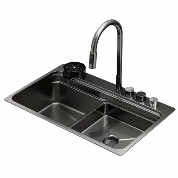 Мойка Zerix ZH7548-SET-03 Nano-Black с вмонтированным смесителем из нерж. стали