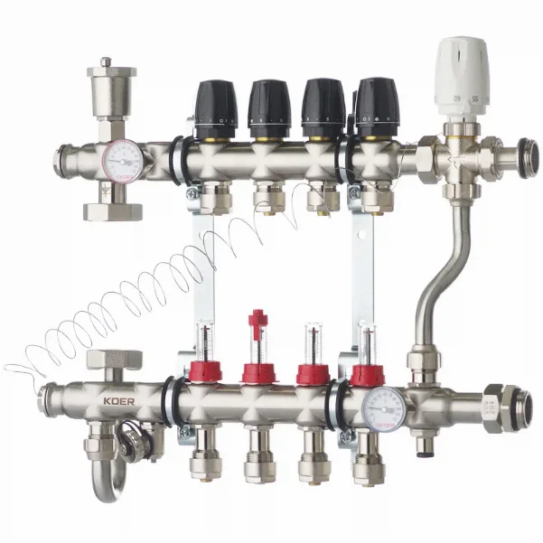 Коллектор со смесительным узлом Koer KR.S1013 Ø 1"×3/4" EK - 4 контура (с зонным вентилем)