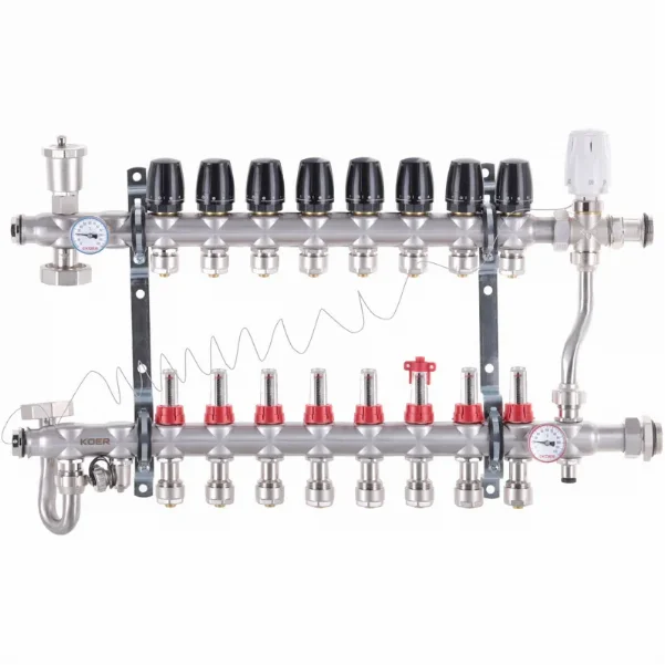 Коллектор со смесительным узлом Koer KR.S1013 Ø 1"×3/4" EK - 8 контуров (с зонным вентилем)