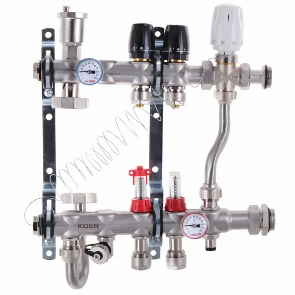 Коллектор со смесительным узлом Koer KR.S1013 Ø 1"×3/4" EK - 2 контура (с зонным вентилем)