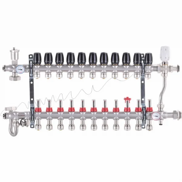 Коллектор со смесительным узлом Koer KR.S1013 Ø 1"×3/4" EK - 11 контуров (с зонным вентилем)