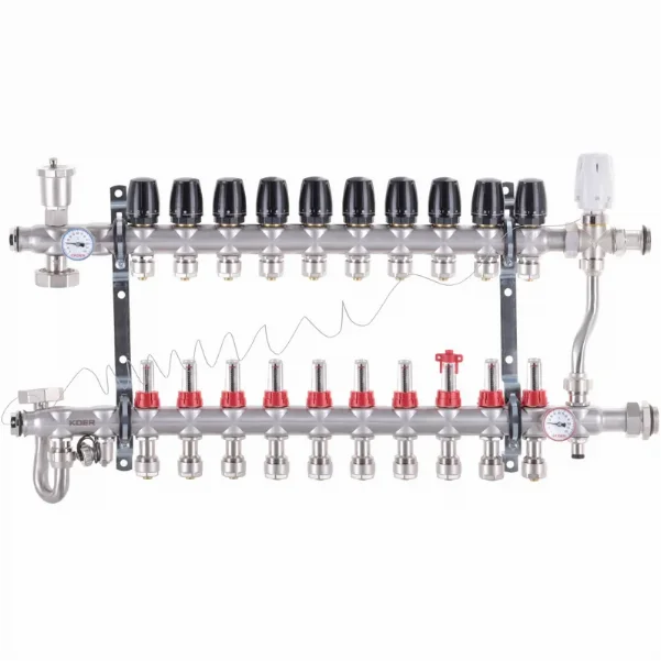 Коллектор со смесительным узлом Koer KR.S1013 Ø 1"×3/4" EK - 10 контуров (с зонным вентилем)