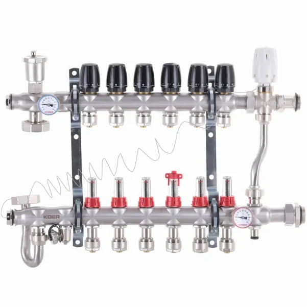 Коллектор со смесительным узлом Koer KR.S1013 Ø 1"×3/4" EK - 6 контуров (с зонным вентилем)