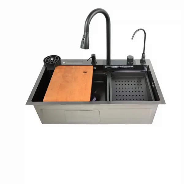 Мойка многофункциональная Zerix ZH7546-SET-06 Decor Nabo-Black 750×460 мм, с встроенным смесителем